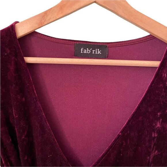 Fab'rik Burgundy Red Velvet V-Neck Long Sleeve Mini Dress in Size Small - Picture 6 of 10